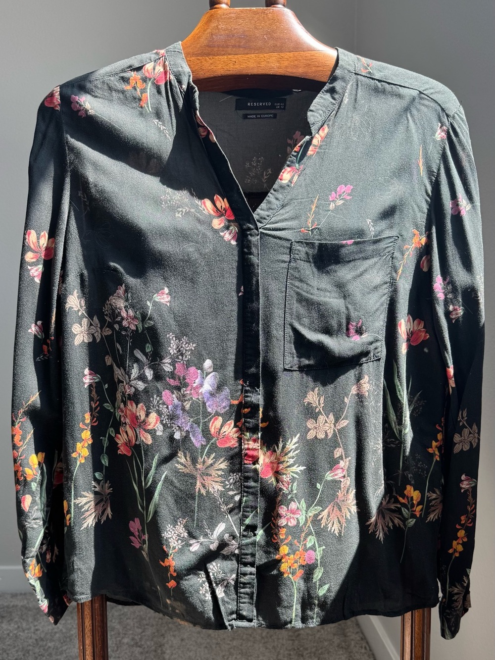 Reserved Dark Floral Viscose Blouse Boho Botanical Romantic Top EU 40
